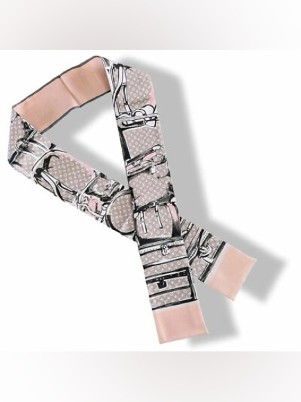 LOUIS VUITTON ROSE POUDRE MONOGRAM TRUNKS BANDEAU SILK SCARF